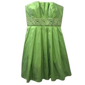 Betsy & Adam Lime Strapless Embellished Strapless Dress 8 NWT